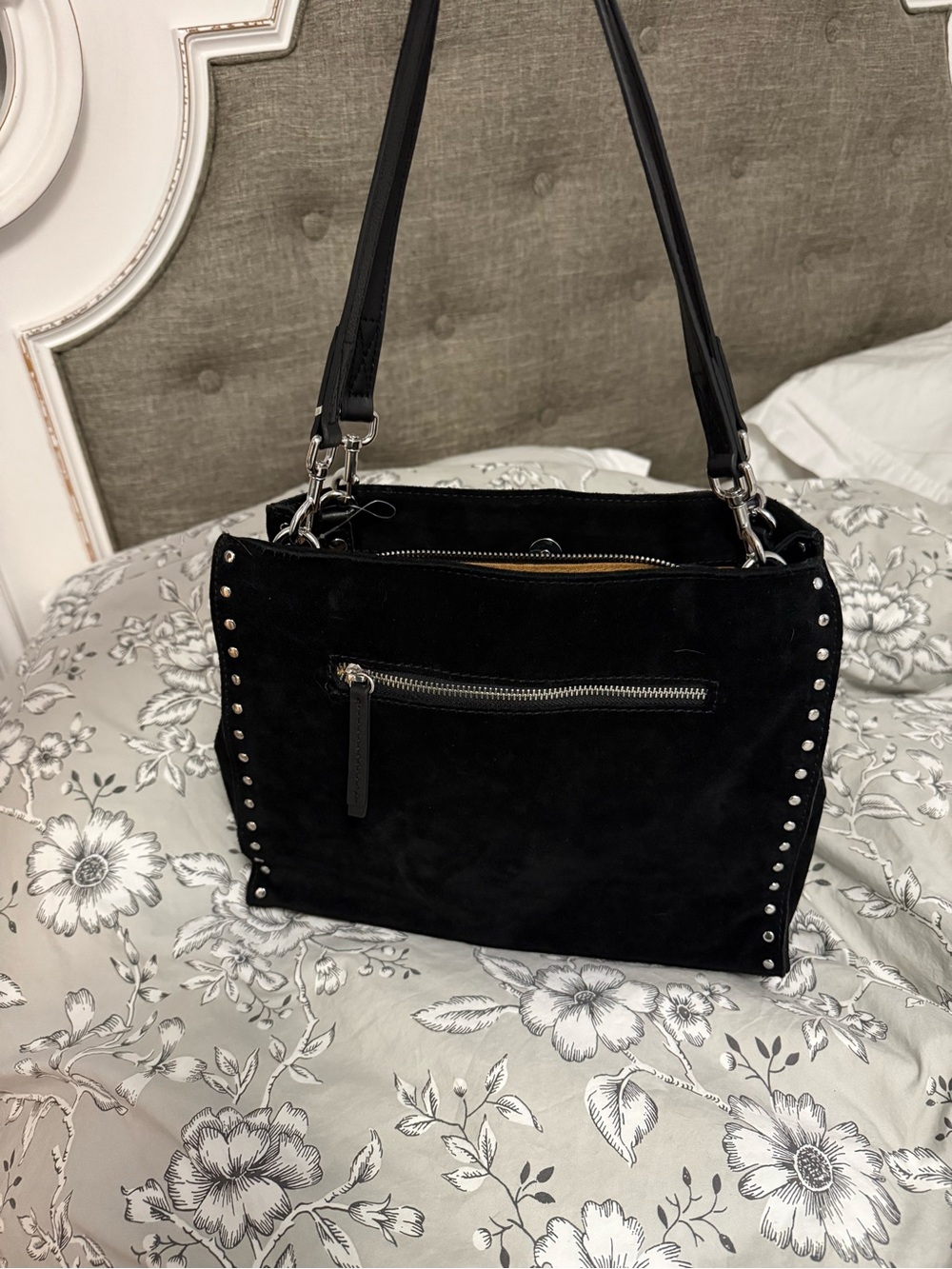 American Leather Co. Lenox studded Black Suede Shoulder Bag with Stud Trim NWT - Picture 2 of 6